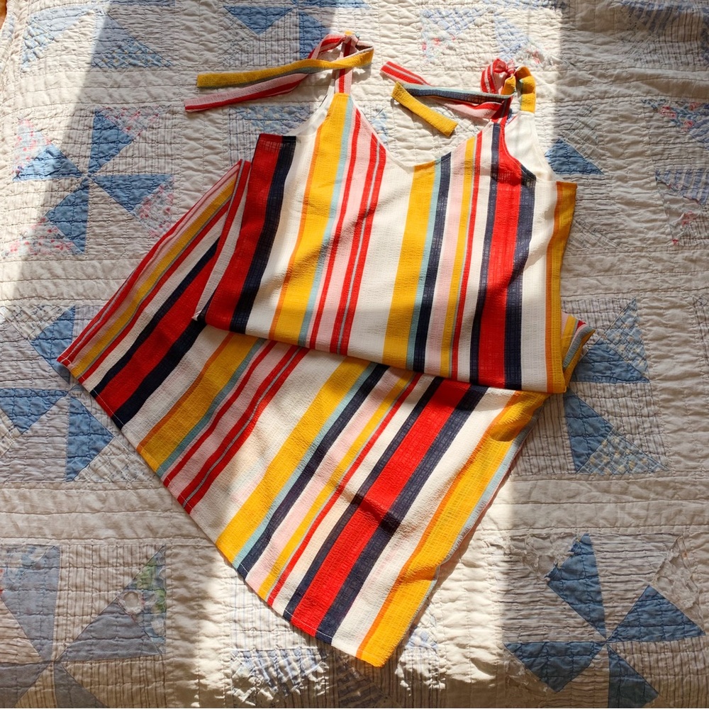 Colourful La Classe Couture Striped Shift Dress Shoulder Ties